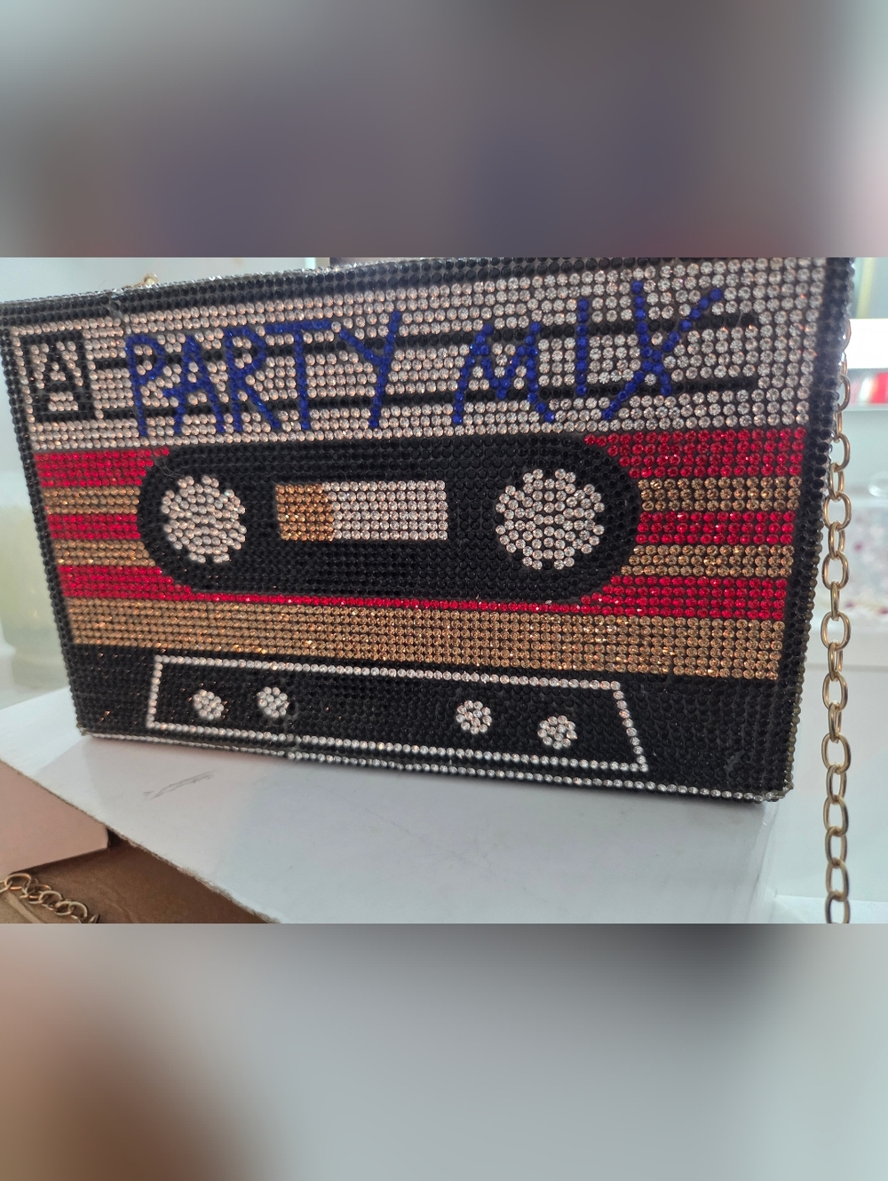 Amazon Rhinestone Cassette Clutch in Black, Red, Blue, Gold, Silver - Picture 3 of 3